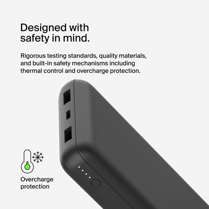 (20000mAh) Boost Charge Dual USB / USB C Powerbank Ladegerät inkl. Ladekabel (BPB012btBK) - Schwarz