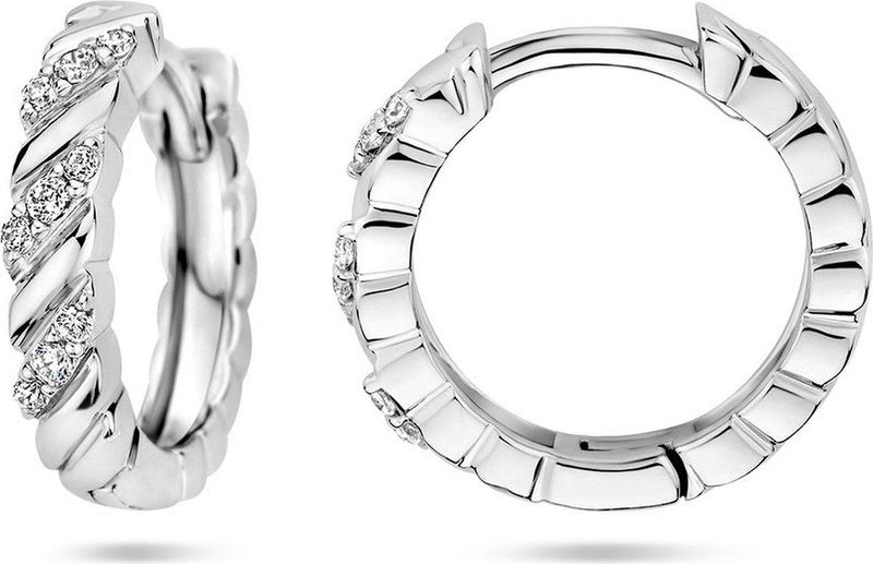 Klapoorringen - Zilver - Gerhodineerd - 14 mm - Zirkonia