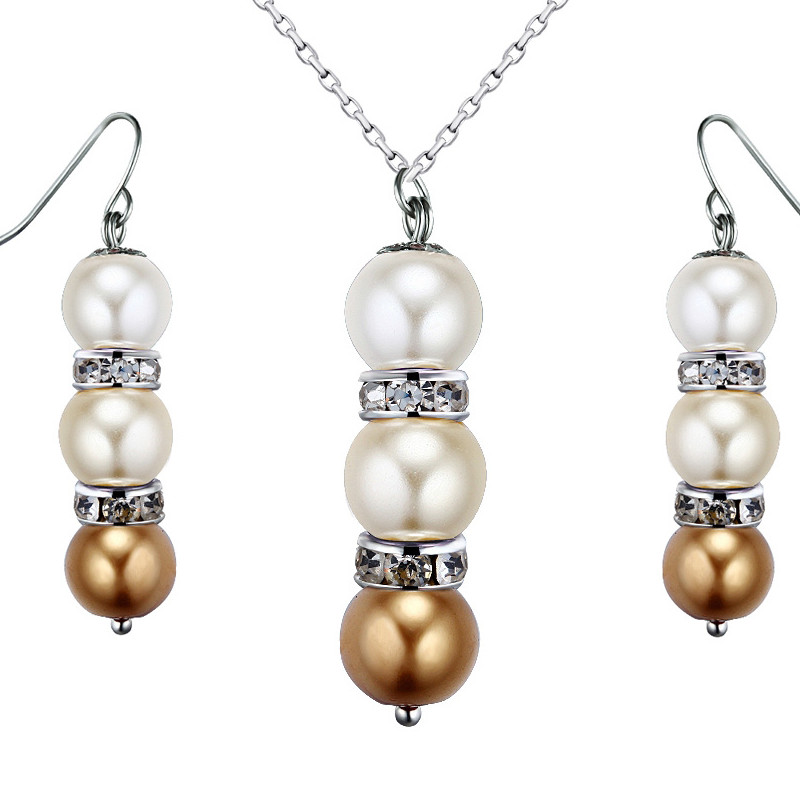 Parure Collier et Boucles d'oreilles Perles Jaunes, Cristal et Plaqué Rhodium