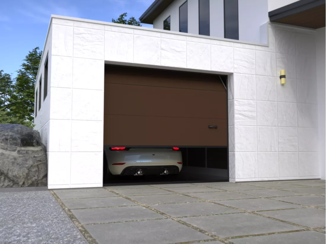 Porte de garage sectionnelle sur mesure rainurée marron - METRONIA