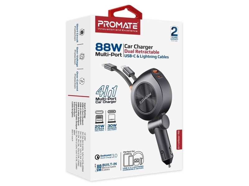 Promate Autoladegerät DriveGear-R2 88 Watt Autoladegerät für schnelles und zuverlässiges Laden unterwegs