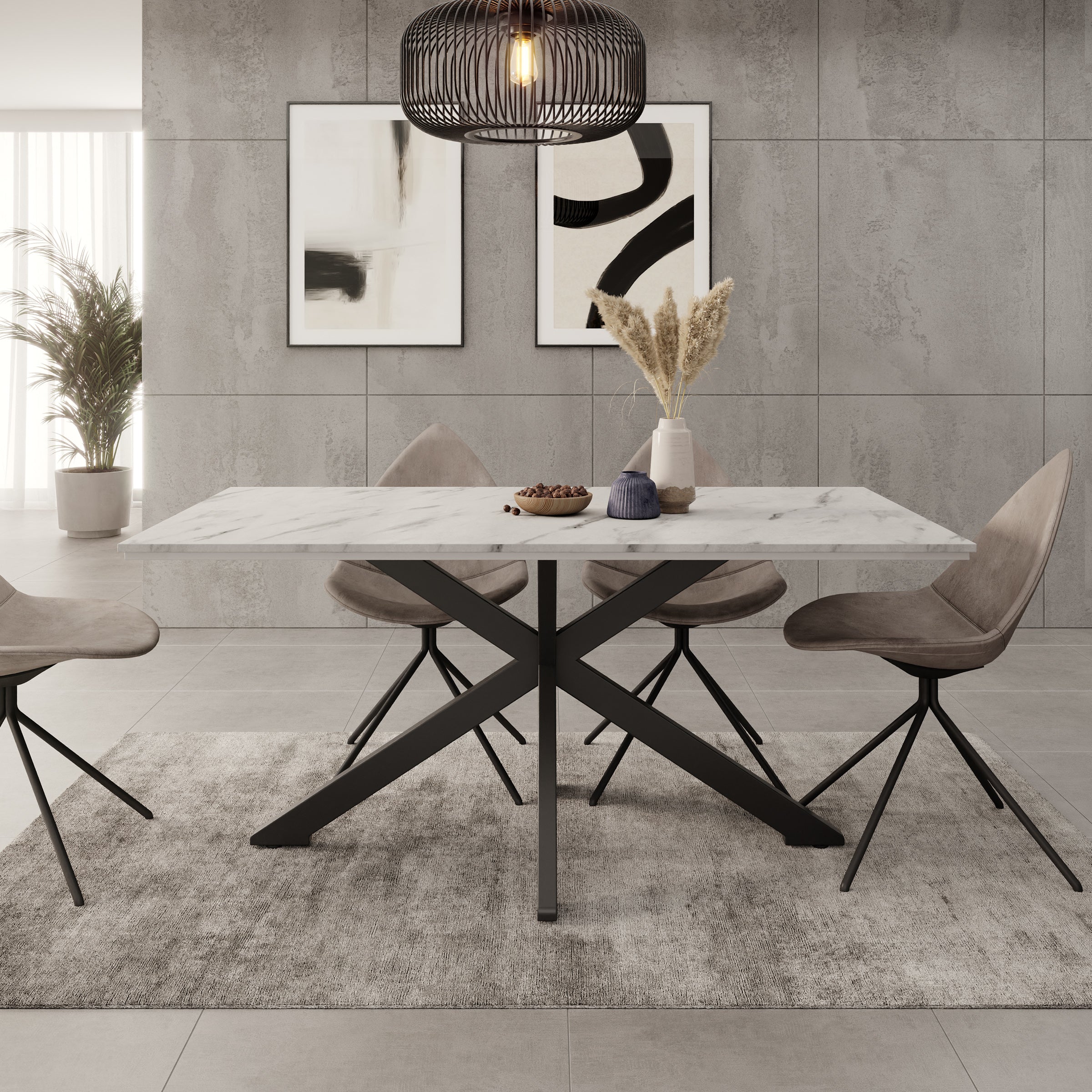 Wabe - Eetkamertafel - Wit marmerlook - 160x90x74 cm