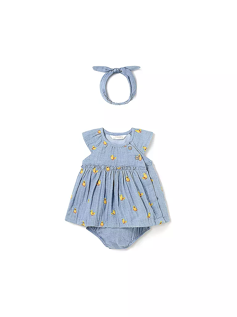 MAYORAL Baby Set 3-teilig Kleid mit Höschen und Stirnband hellblau