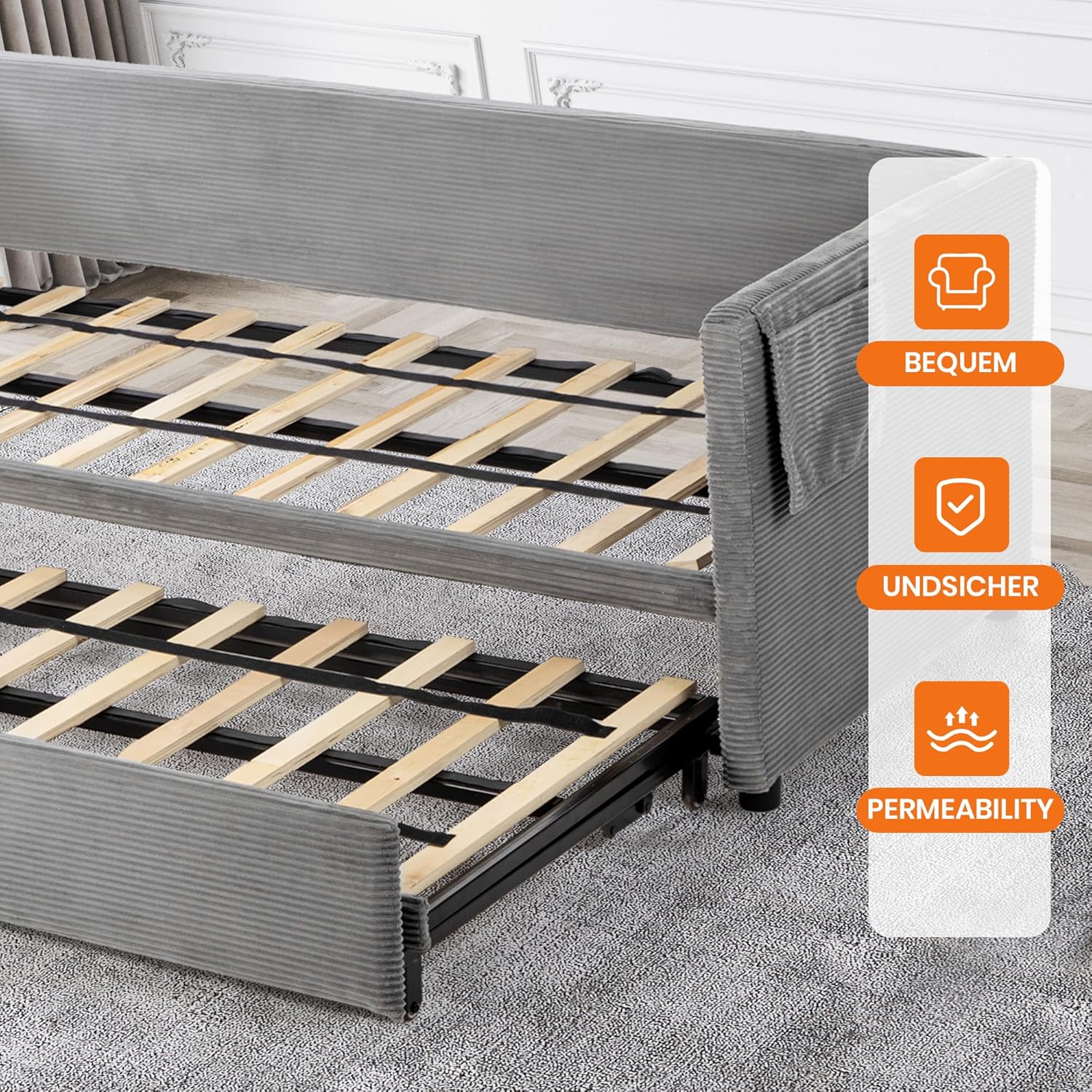 Schlafsofa, 2-Sitzer Sofa mit Schlaffunktion, Couch mit Kissen, für Wohnzimmer, Gästezimmer, Grau