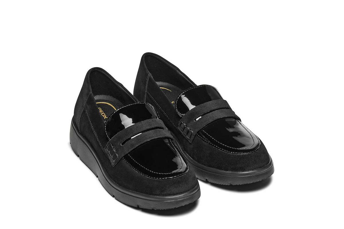 GEOX<br>Mocassins de couro respirável com salto anabela Arlara
