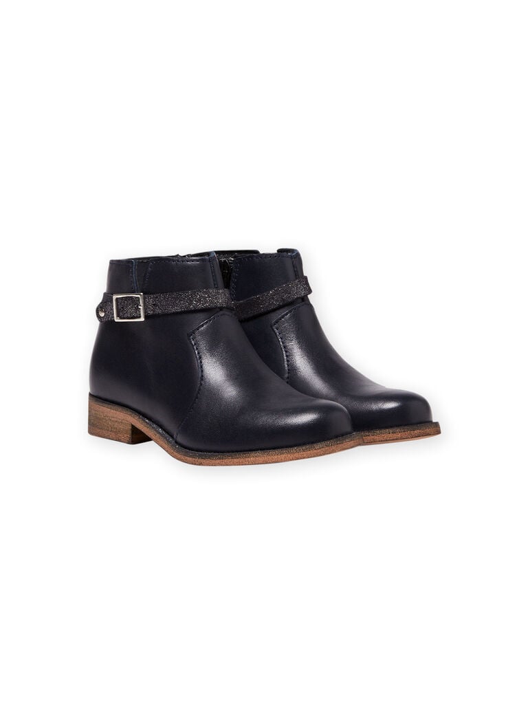 Boots bleu marine en cuir enfant fille