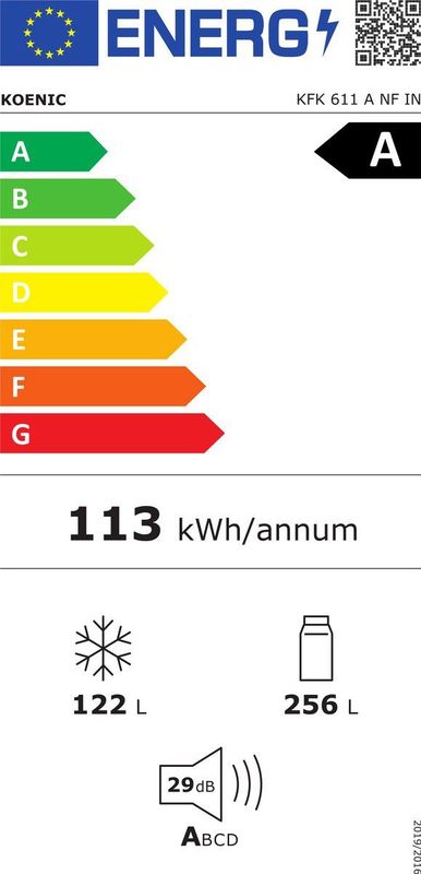 KOENIC KFK 611 A NF IN - Koel-vriescombinatie - Inoxlook - Inhoud 378 l