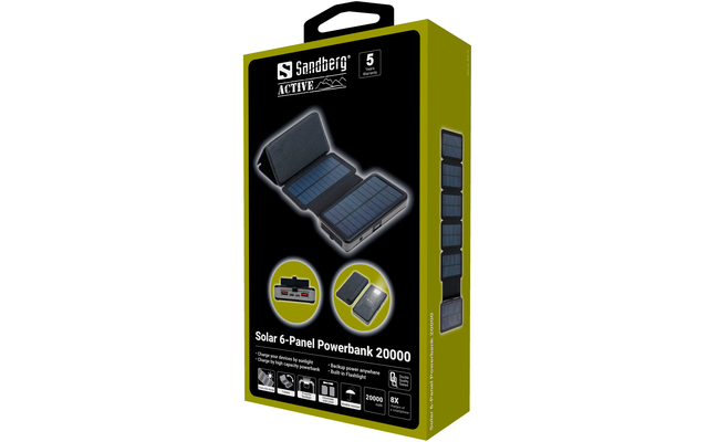 Sandberg 420-73 Solar 6 Panel mit Powerbank schwarz 20000 mAh