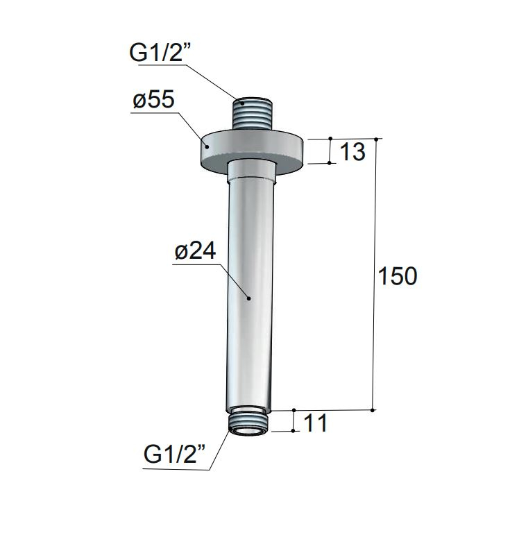 Hotbath Cobber Douchearm Plafondmontage Rond 15cm Wit Mat CB452