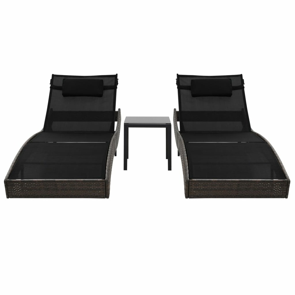 Lot de deux transat chaise longue bain de soleil lit de jardin terrasse meuble d'extérieur et table résine tressée et textilè