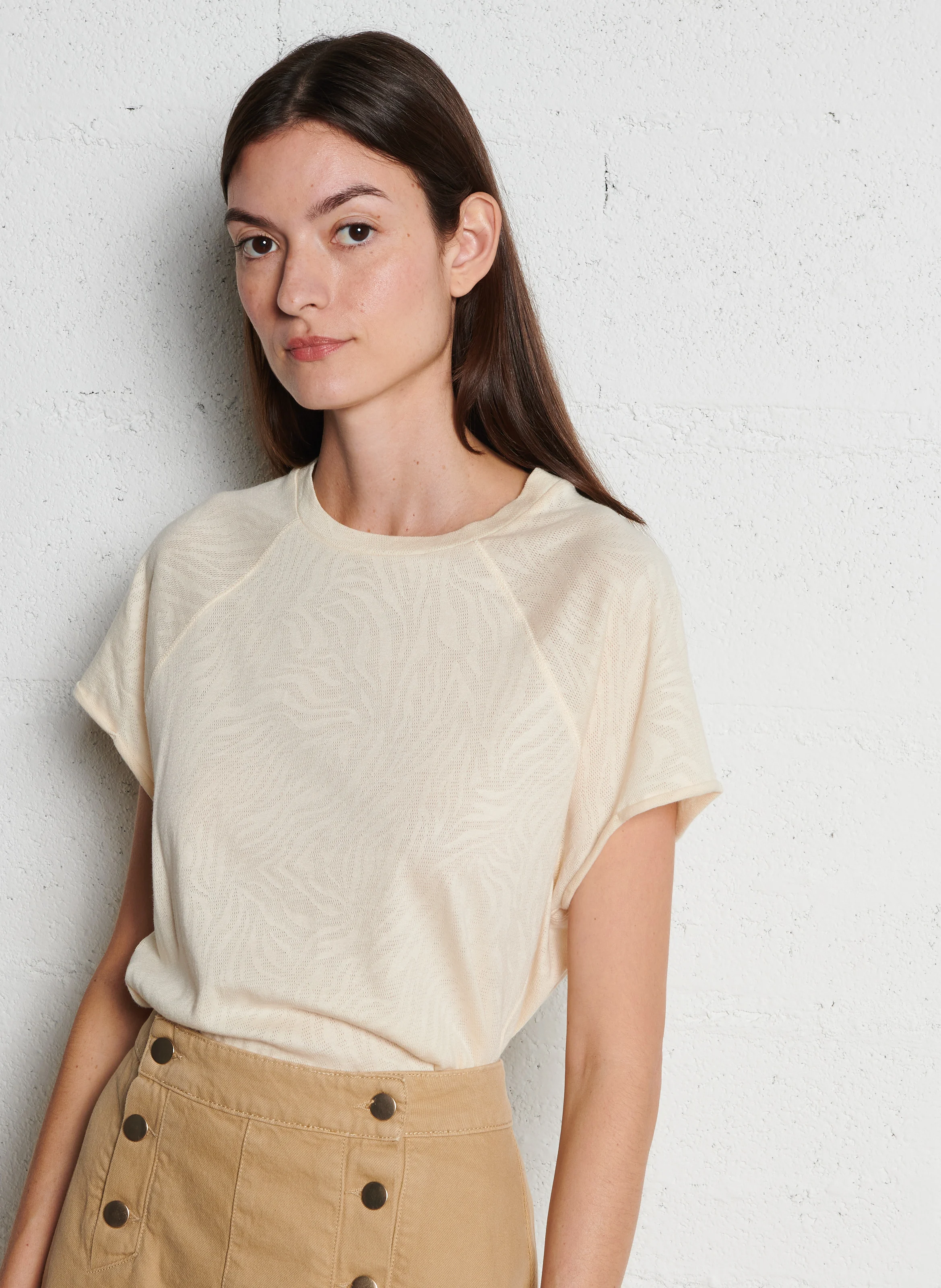 TESS - Tee-shirt ample jacquard en coton mélangé | Beige