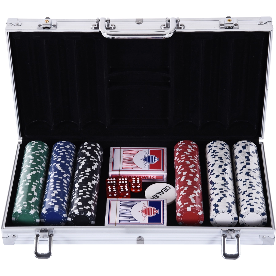 HOMCOM Pokerkoffer mit 300 Chips silber