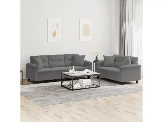 Ensemble de canapés 2 pièces coussins Gris foncé Tissu microfibre
