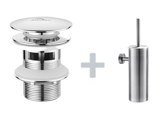 Porte Brosse Toilette Acier Inoxydable Brosse WC Mural +Bonde Lavabo Bonde Pop-up avec Trop-plein Automatique Universelle