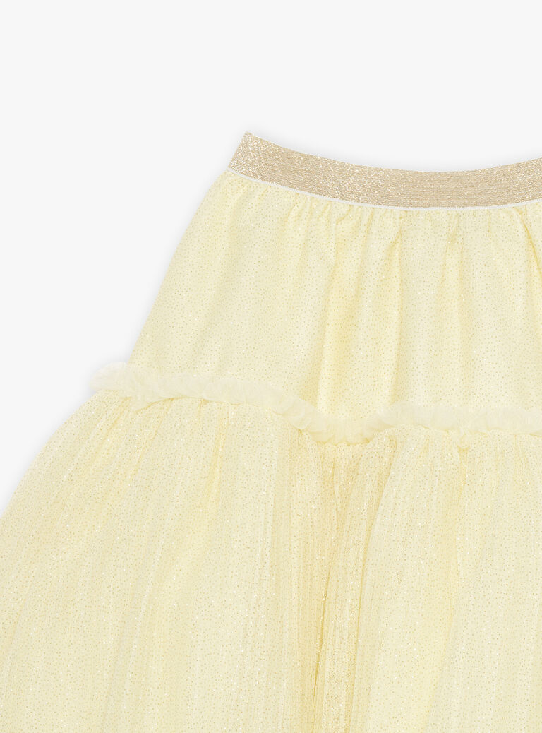 Jupe jaune asymétrique en tulle paillettée
