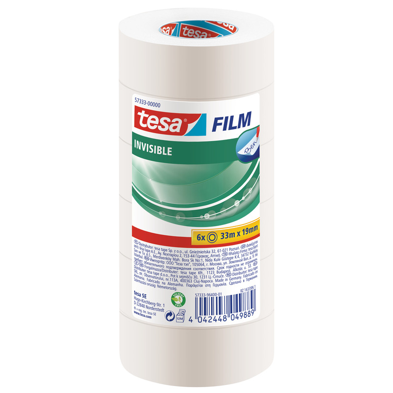 Tesa Klebeband Invisible, 6 Stück, 19 mm x 33 m