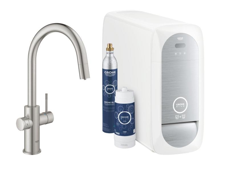 GROHE Küchenarmatur Blue Home C-Auslauf, Starter Kit, Super Die frischste Wasserquellen