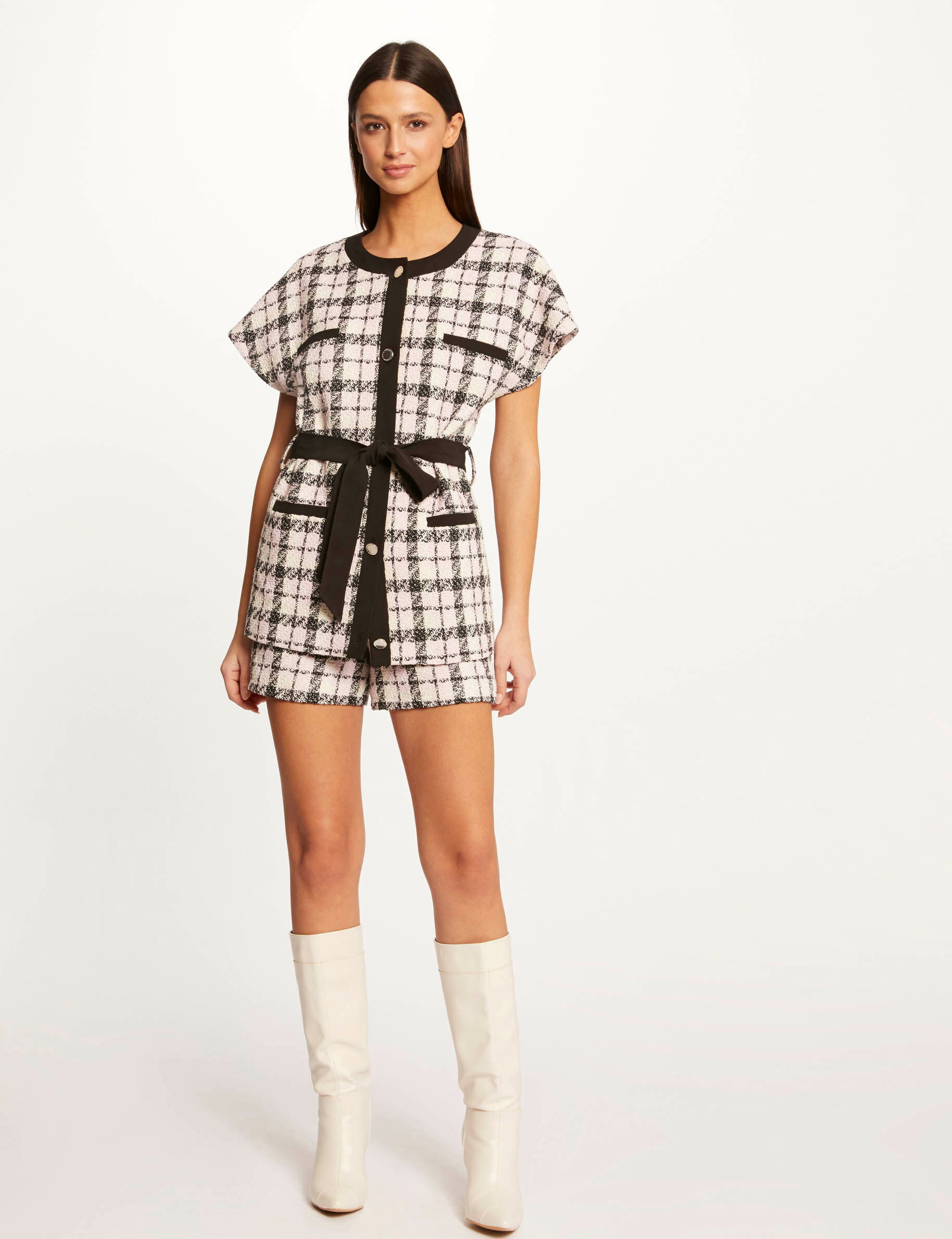 Veste droite ceinturée à carreaux multico femme - multico