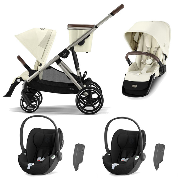 Poussette jumeaux Gazelle S Taupe Seashell Beige + 2 Cloud T I-Size Sepia Black - CYBEX