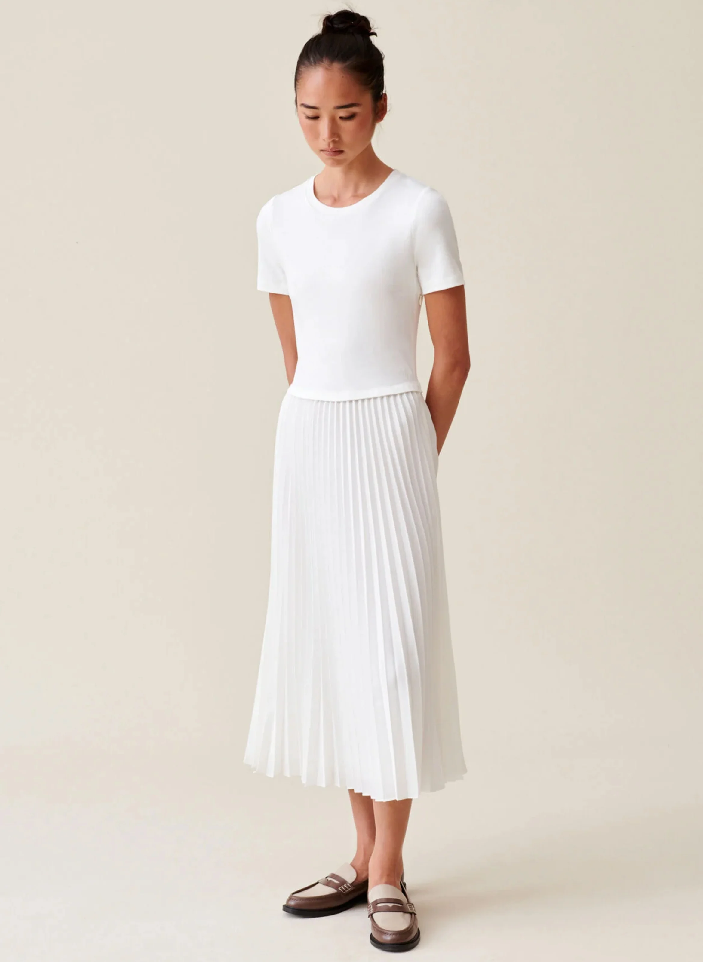 Robe longue évasée à col rond | Blanc