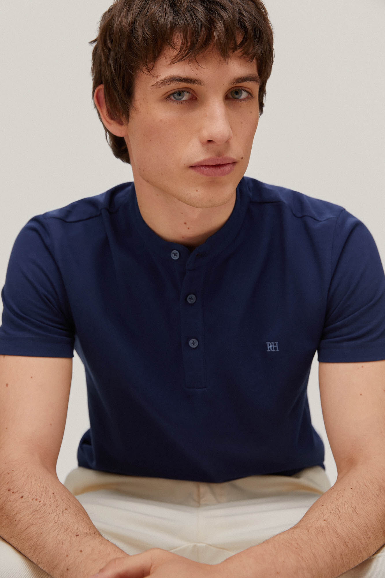 Camisa polo com gola mao - Azul
