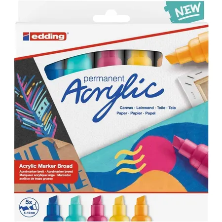 edding 5000 Acrylmarker - gelb, sonnengelb, blau, pink, türkis - 5 Acrylfarben Set (abstrakt)
