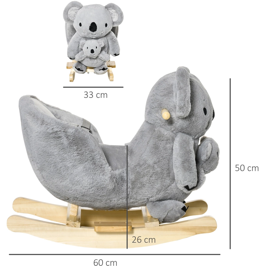 HOMCOM Schaukeltier Spielzeug, Triceratops, Koala Grau