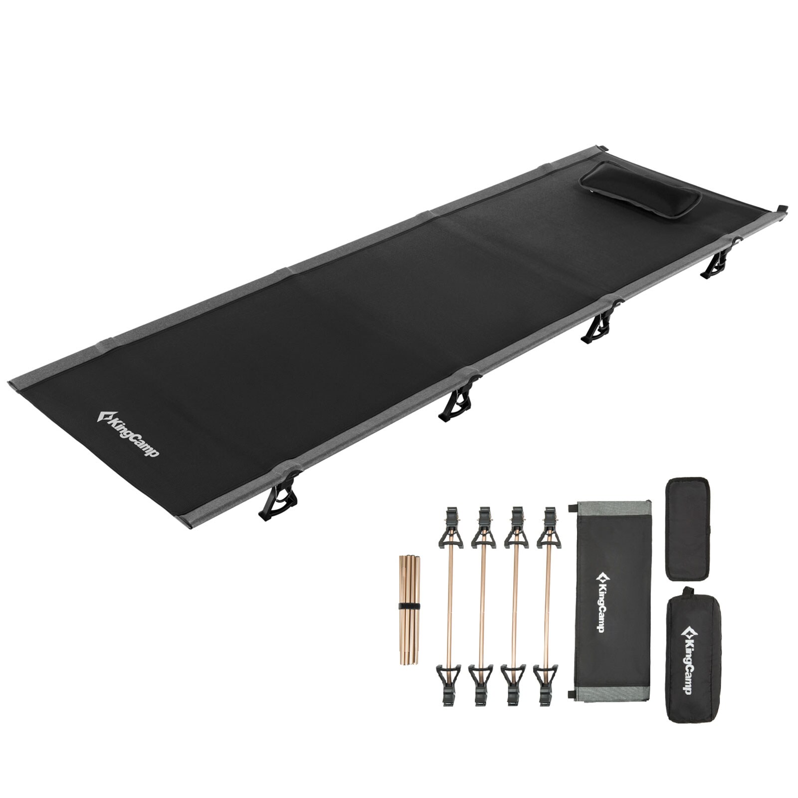 KINGCAMP Alu Feld Bett XL Outdoor Klick Klappbett Camping Liege Leicht 190x64 cm Farbe: schwarz