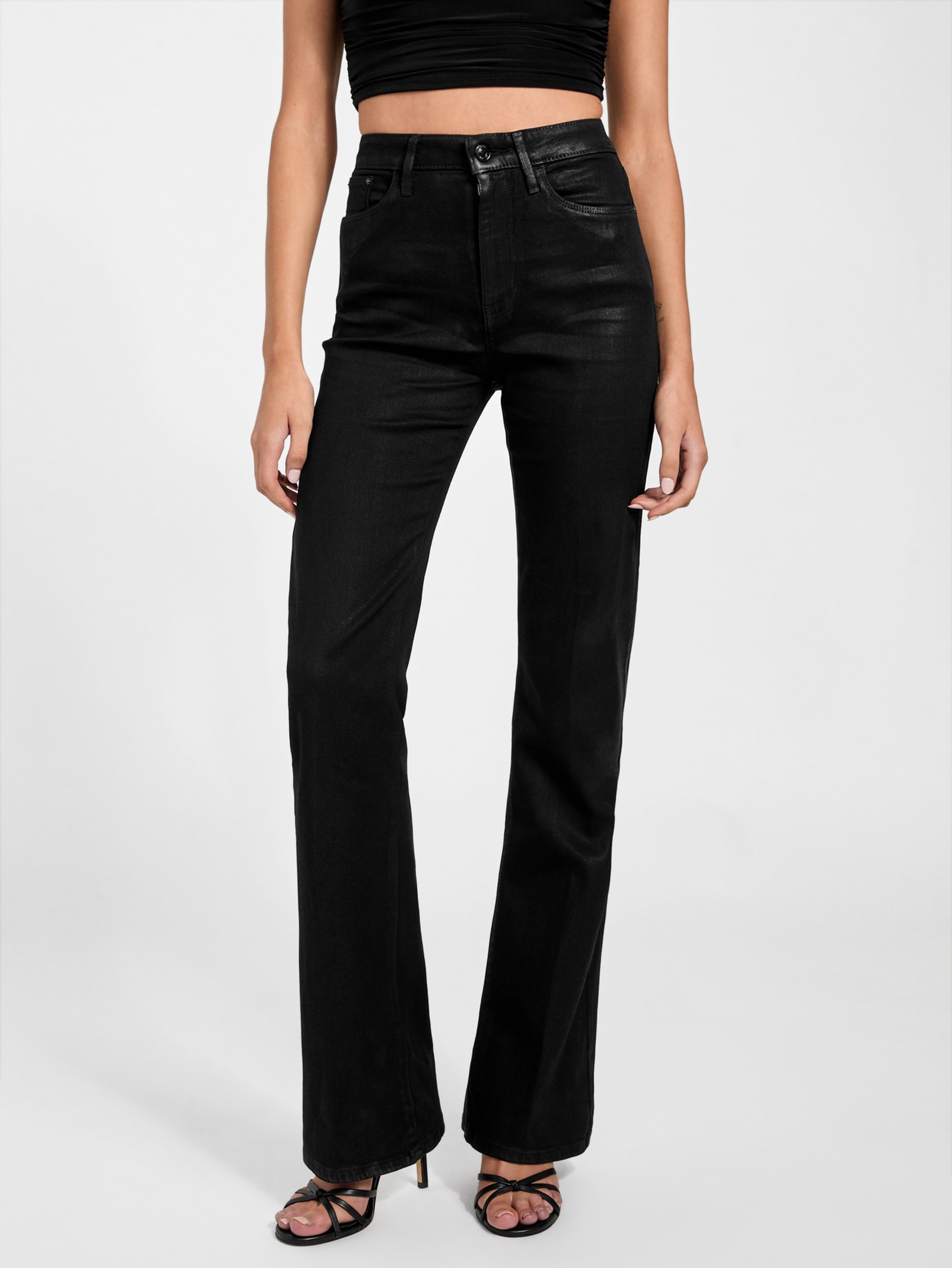 Calça jeans flare sexy com revestimento ecológico