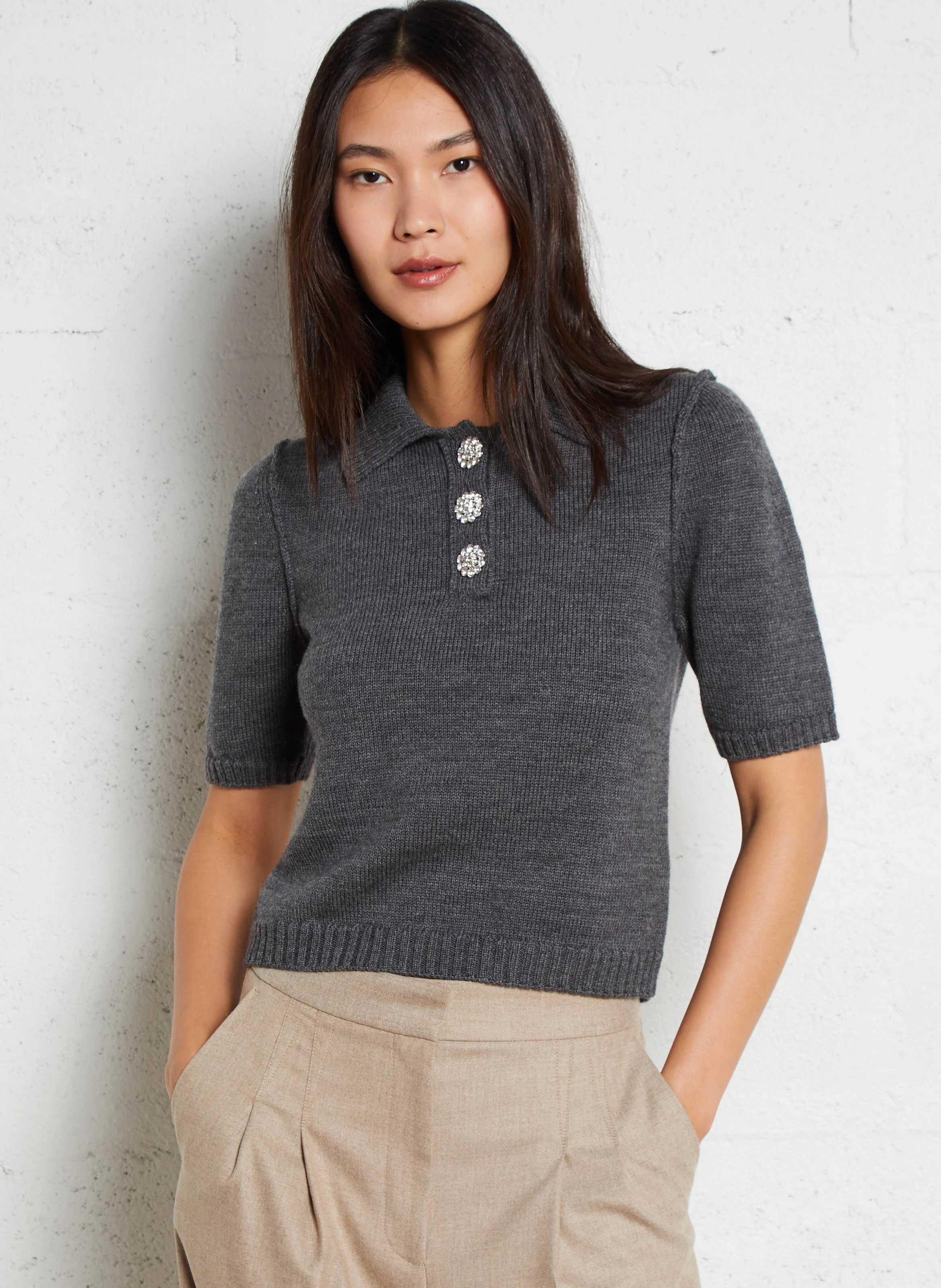 TYLAK - Polo court en laine | Gris