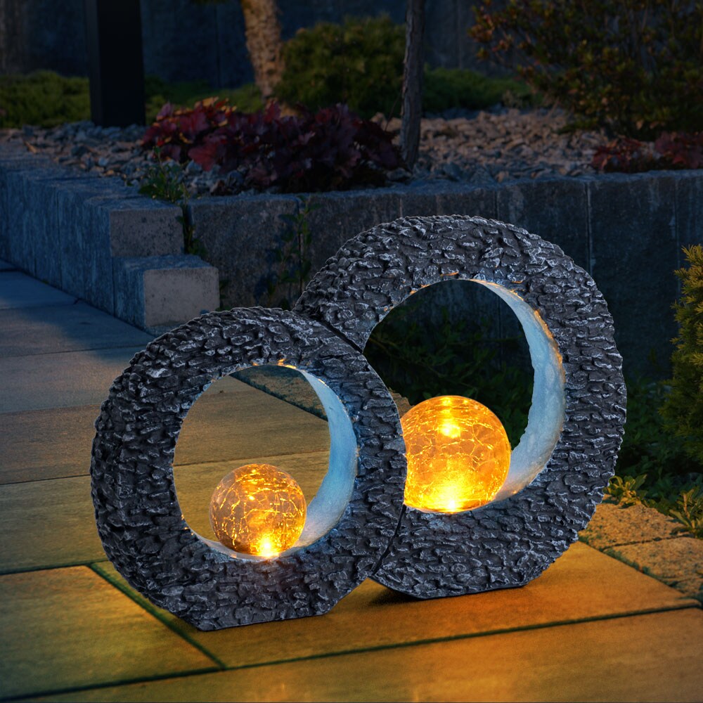 LED Solarleuchte, Stein-Optik, silber-blau, Feuereffekt, L 36 cm