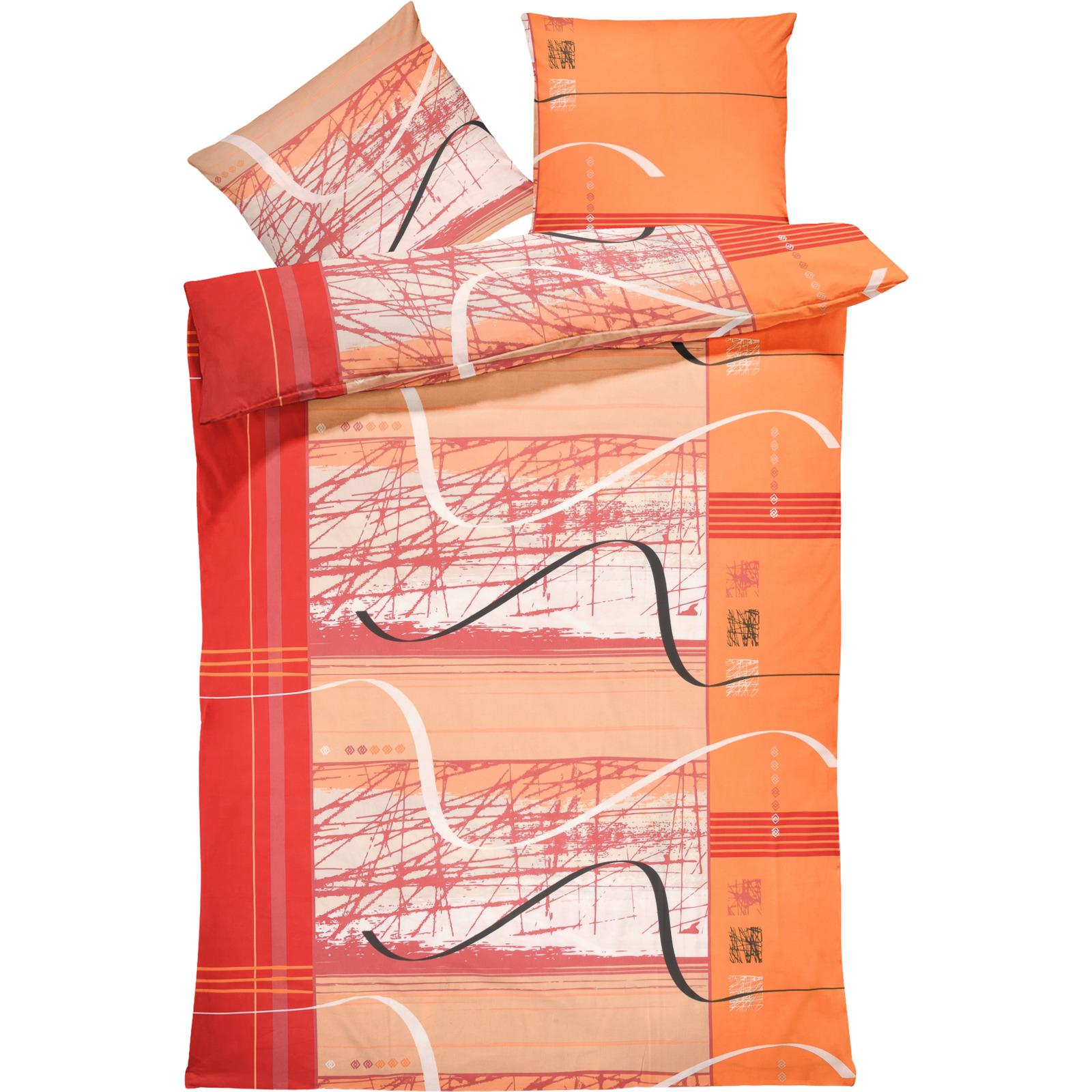 Bettwäsche Satin Picasso orange 160x210 65x100 Bettanzug Nord