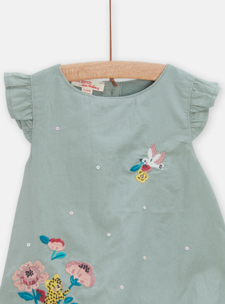 Robe vert sauge à motif fleuri pour bébé fille