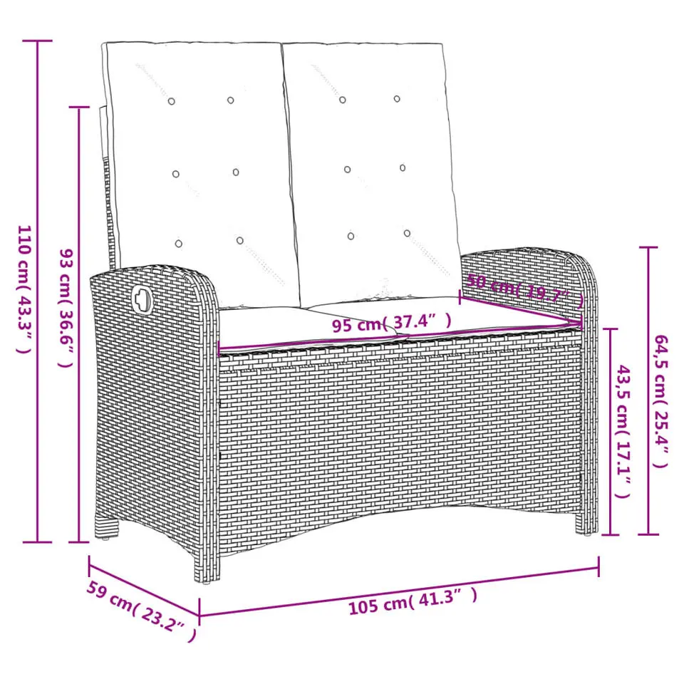 vidaXL - Verstelbare loungebank met kussens - Lichtgrijs rattan - 105x59x93 cm