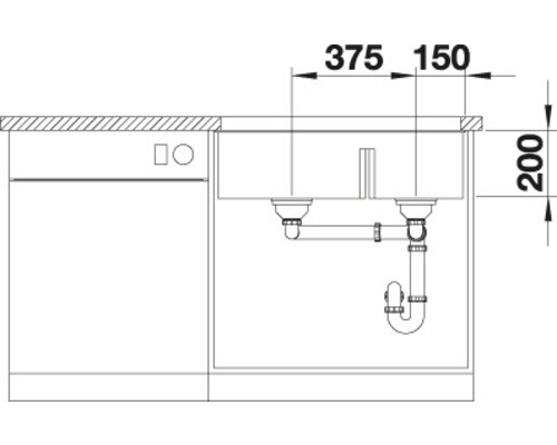 Blanco SUBLINE 430/270-U spoelbak, 755 x 460 mm, cafe 523160, 1 bak, zonder afdruiprek, bak rechts