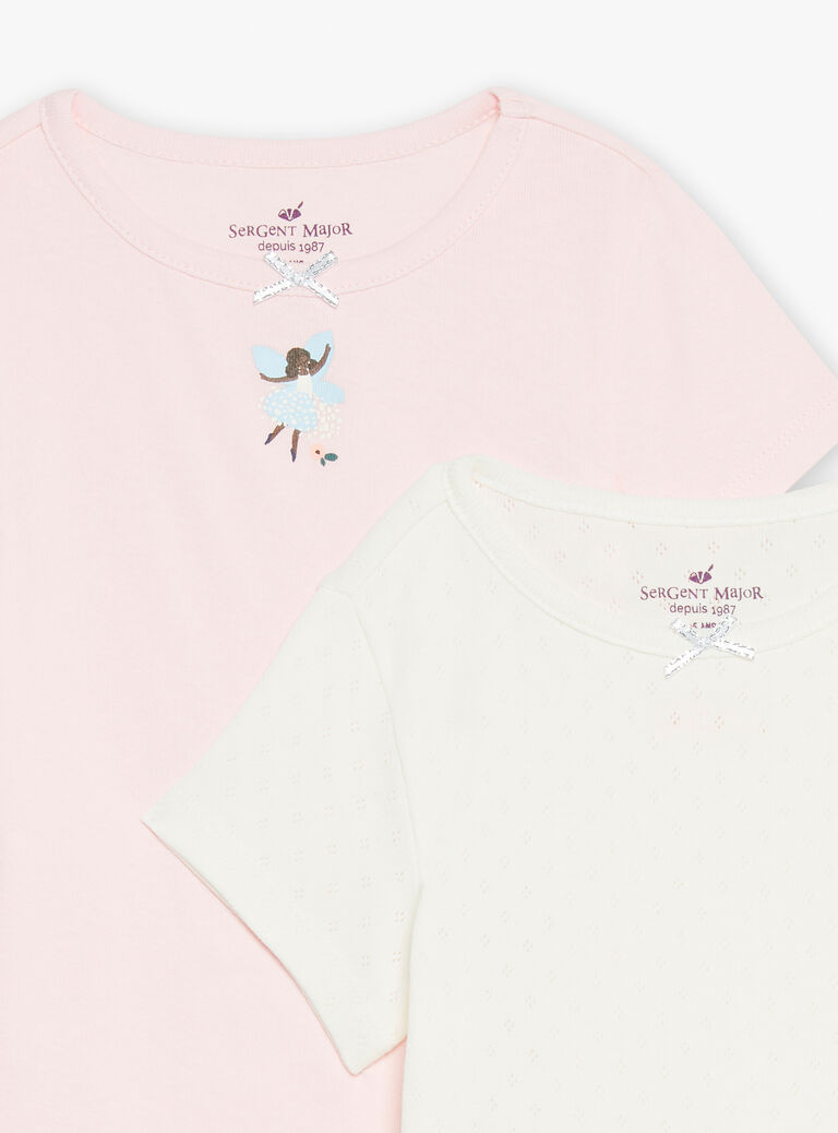 2 T-shirts écrus à motif danseuse