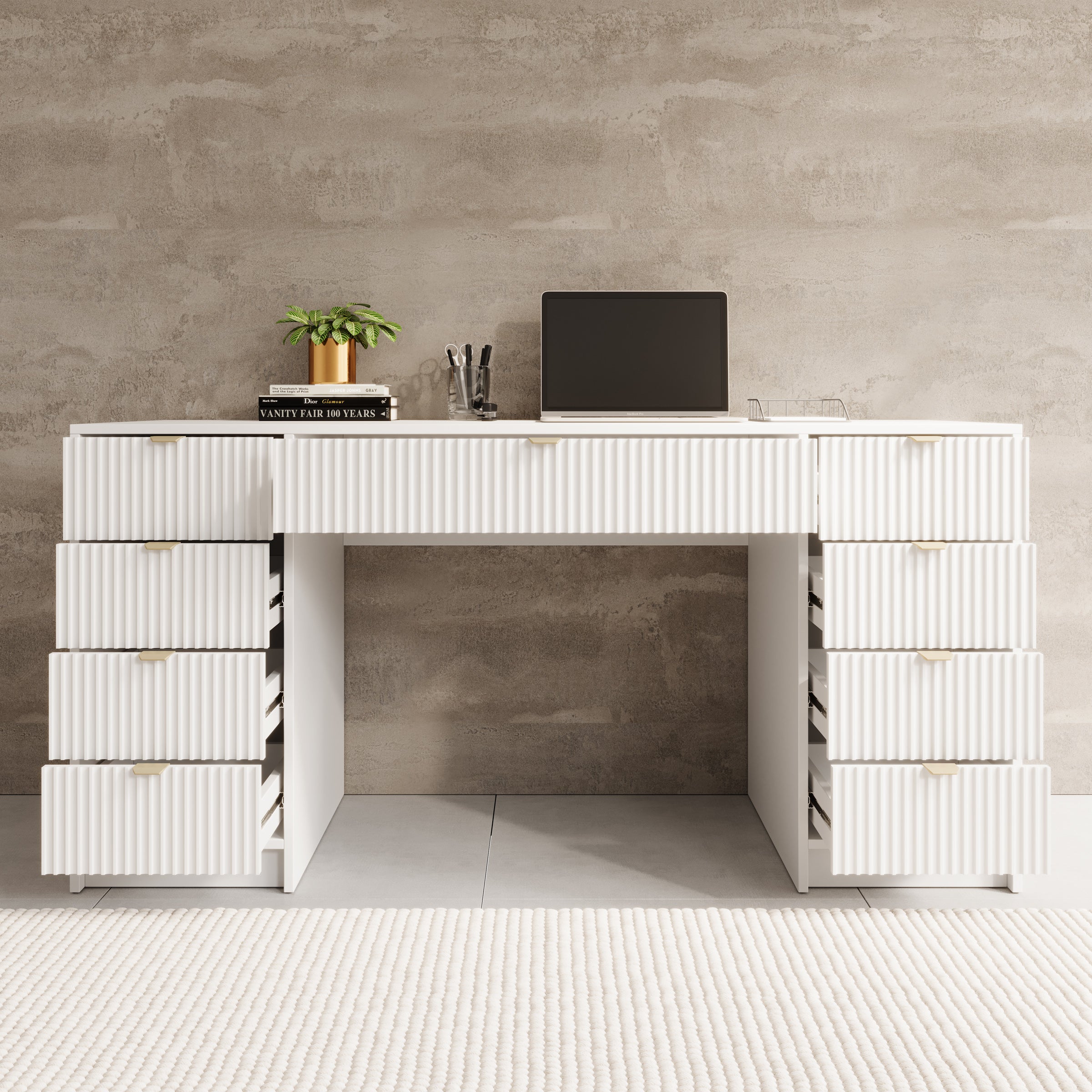 Meubella - Kaptafel Tavares 2 - Wit - 154 cm