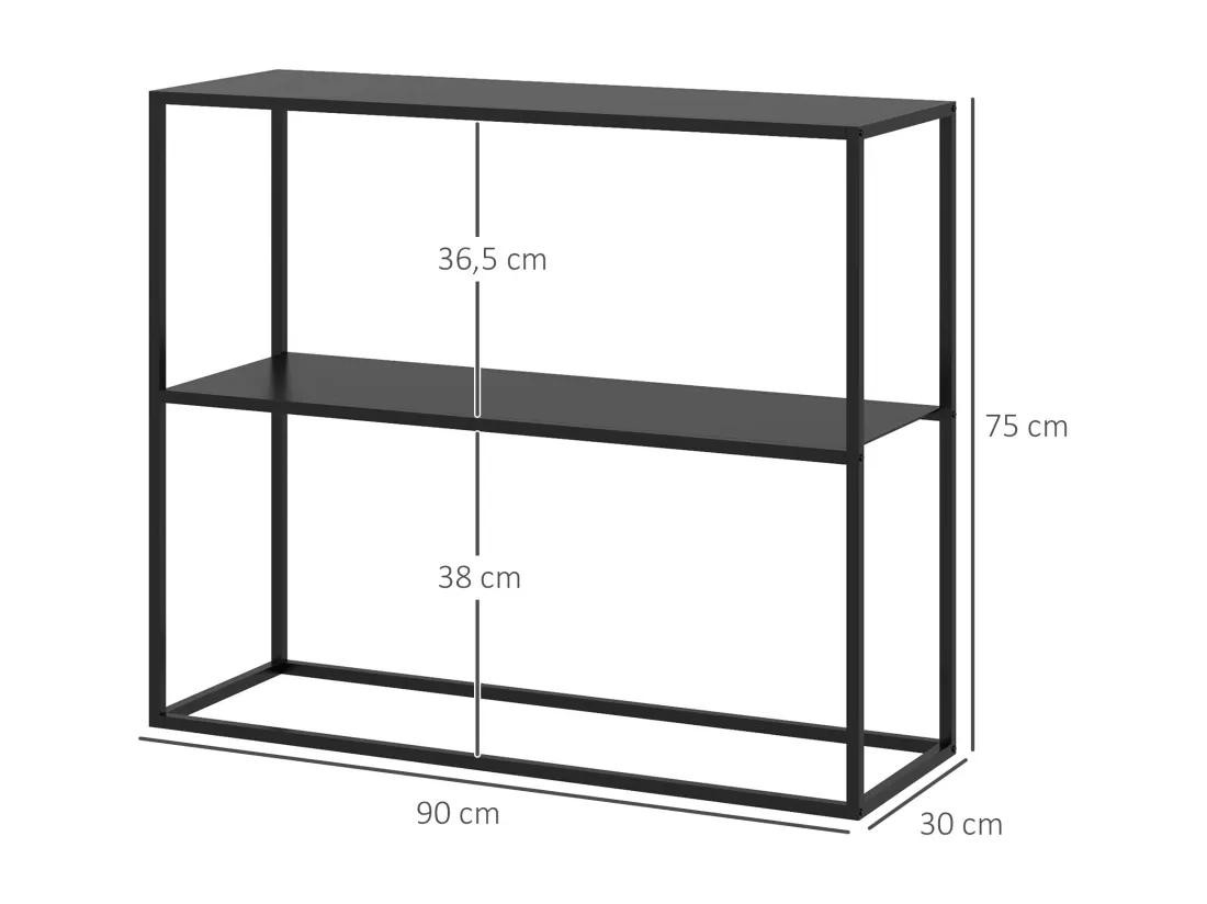 Console table d'appoint style contemporain avec étagère - dim. 90L x 30l x 75H cm - acier noir