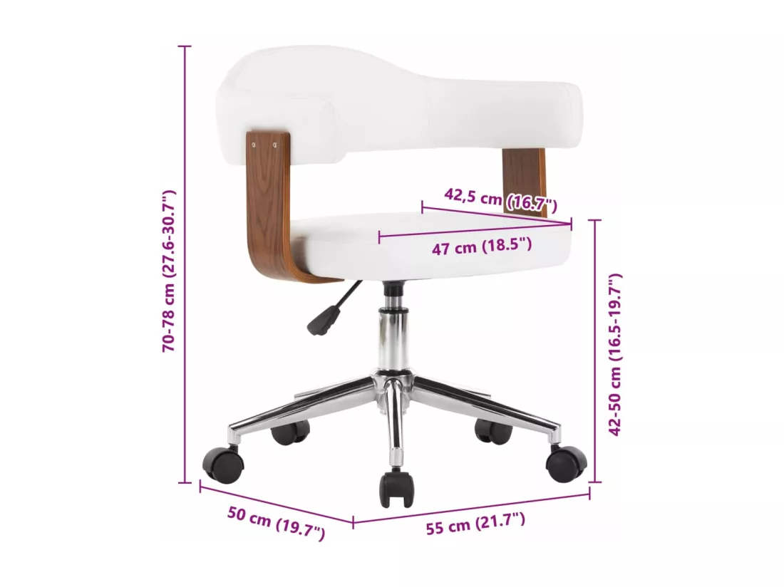 Chaise pivotante de bureau Blanc Bois courbé et similicuir