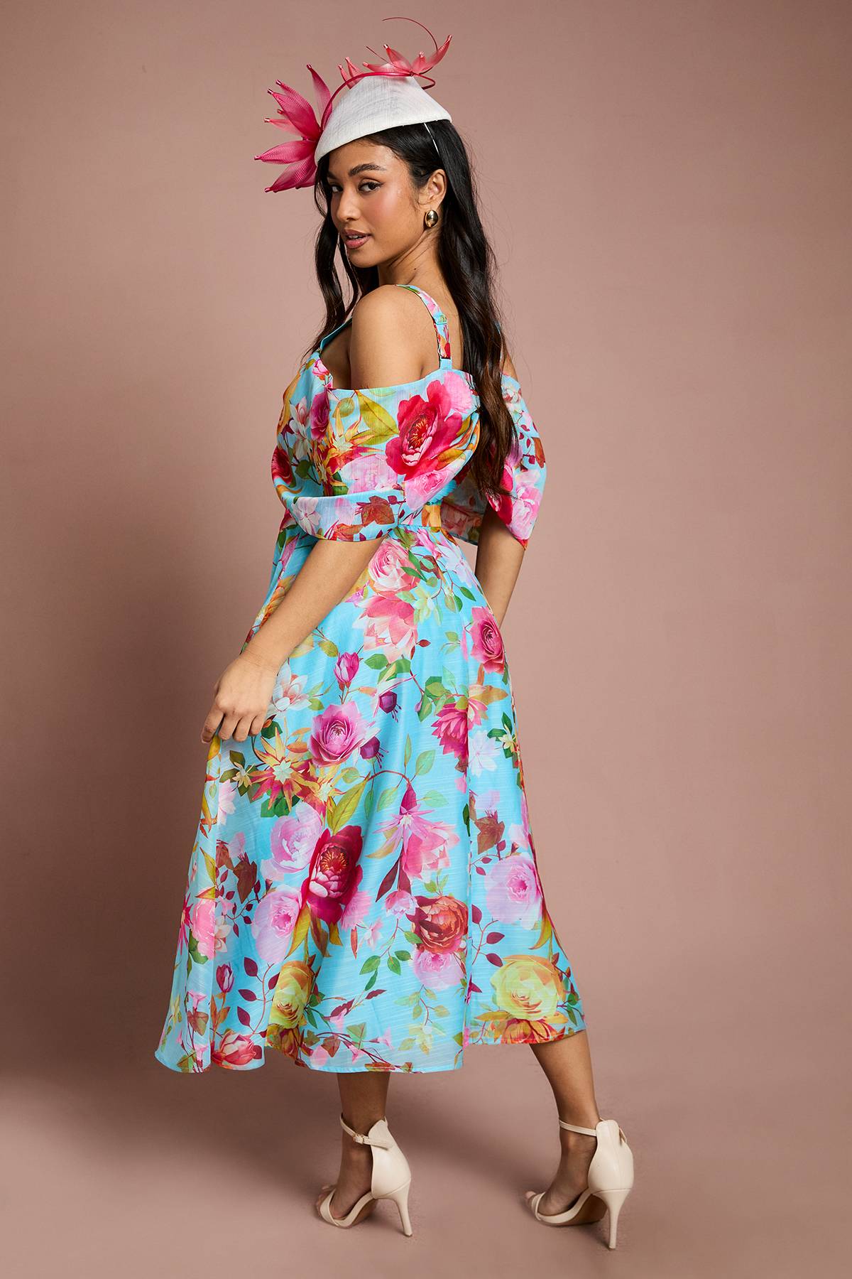 Coast Petite Lisa Robe Midi Évasée Bardot Couleur Tan