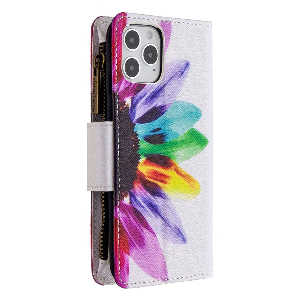 iPhone 12 / iPhone 12 Pro Leder Wallet Etui Tasche mit 9 Kartenfächern   Münzfach - Sonnenblume