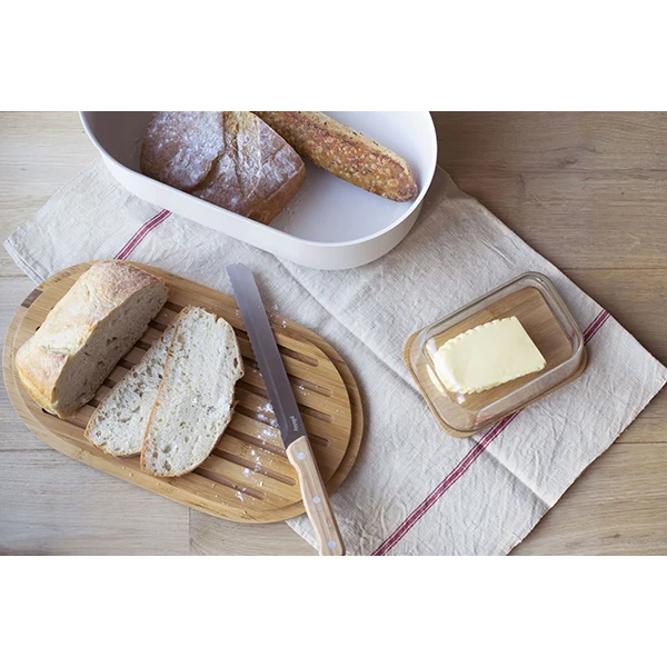 Beurrier verre bambou avec couteau Pebbly