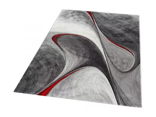 tapis salon 160x230 tissé rouge et gris rectangle motif géométrique MADILA