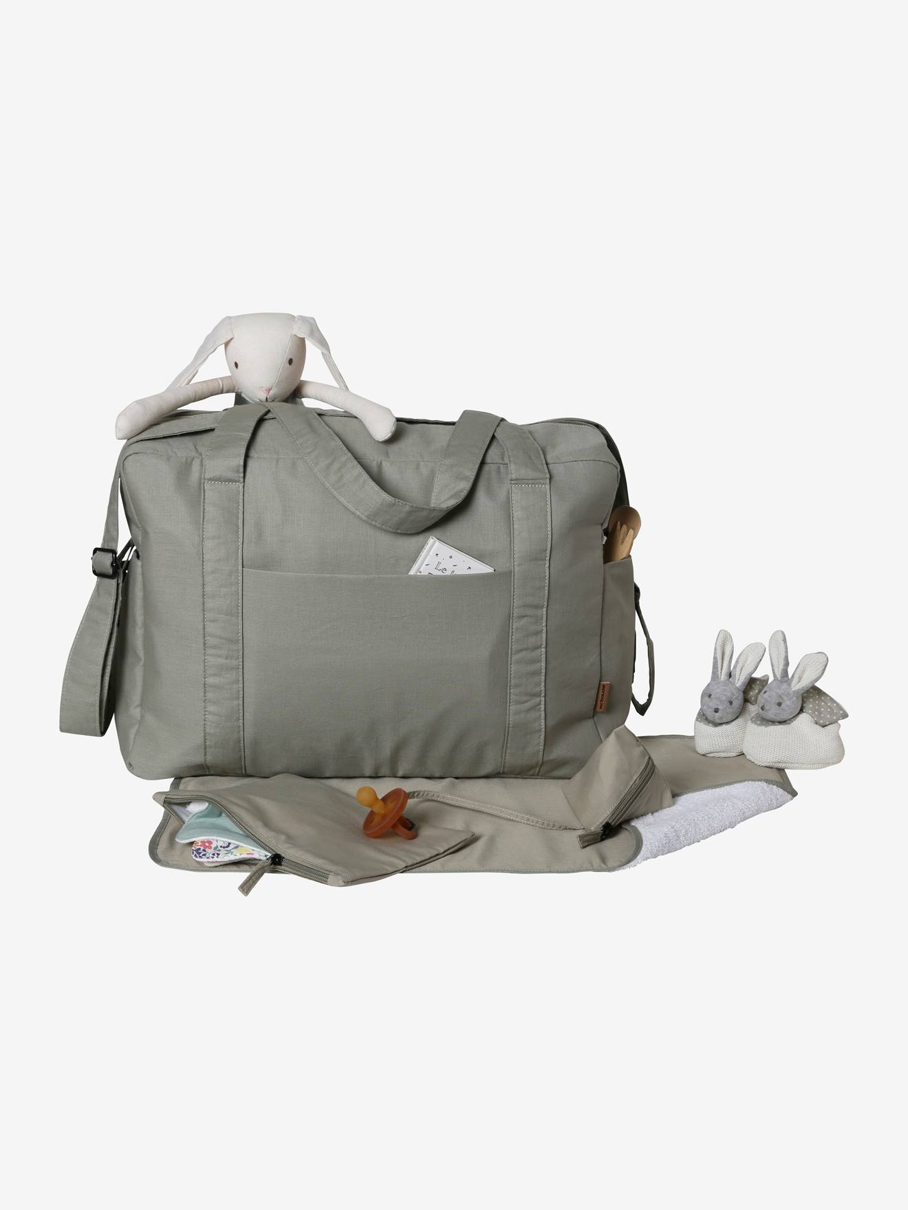 Bolsa de maternidade Bilbao em linho e algodão cáqui