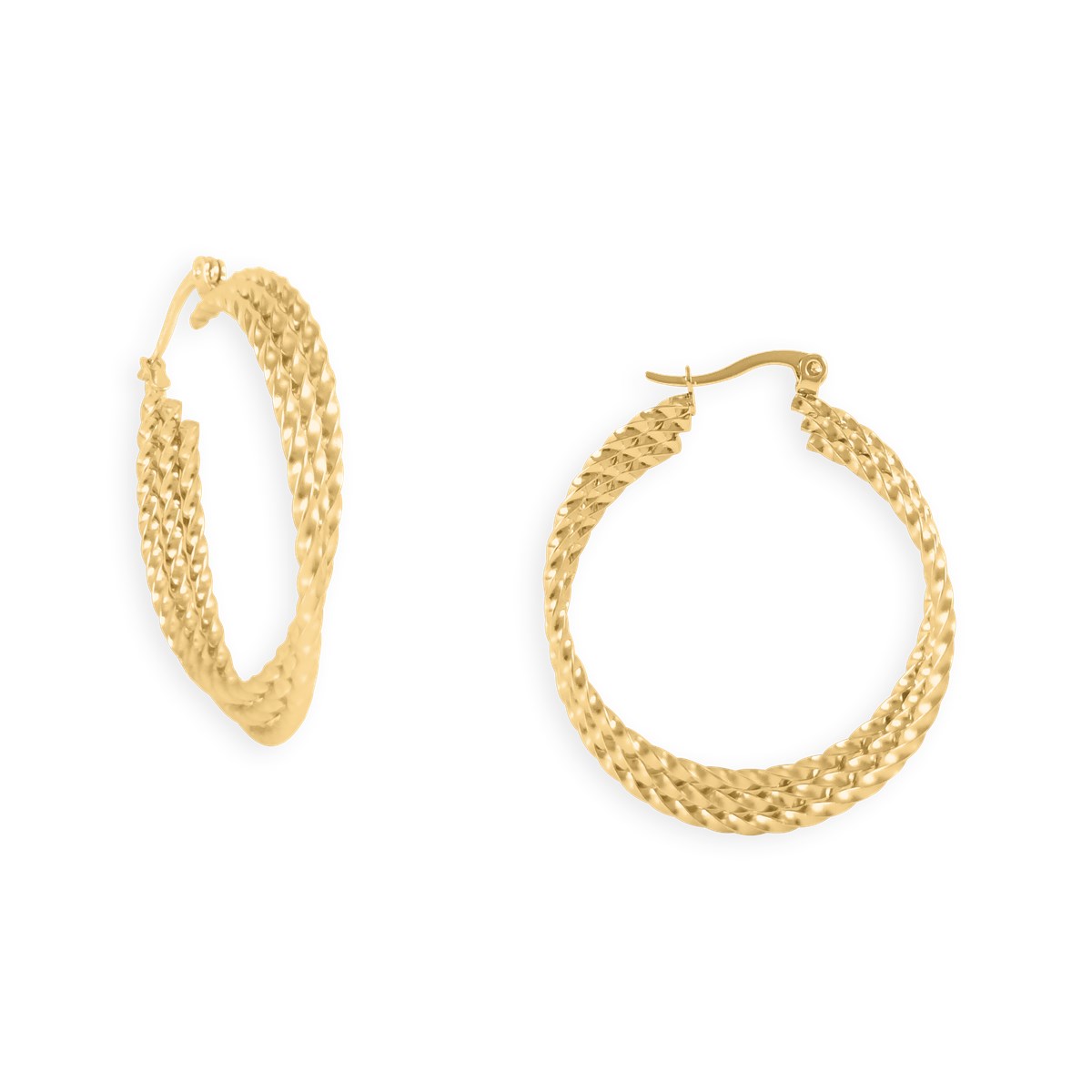 Boucles d'oreilles créoles acier plaqué jaune 3 torsades 3,5 cm