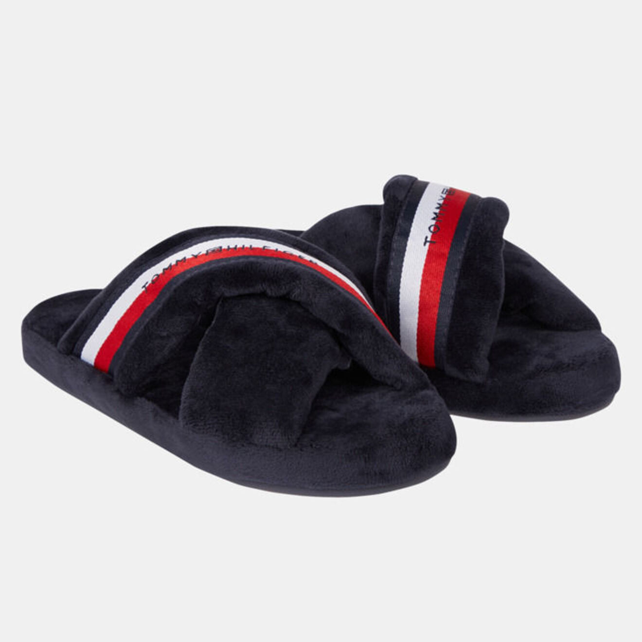 Tommy Hilfiger Chaussons en fausse fourrure croisés bleu marine