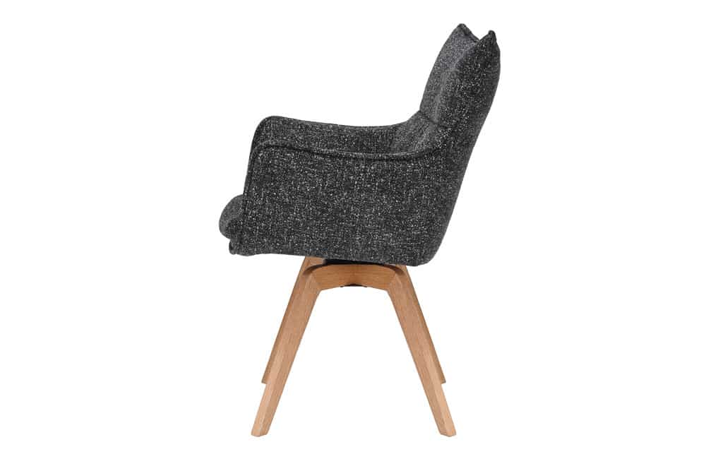 Drehbarer Design Stuhl VOGUE anthrazit natur Strukturstoff Eichenholz 360° mit Armlehne