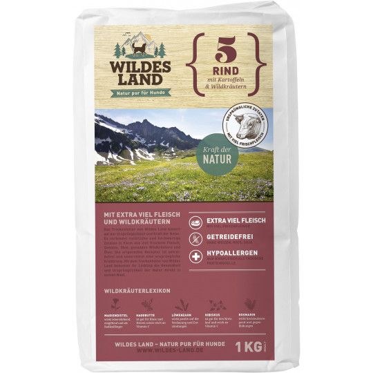 Wildes Land Adult Rind mit Kartoffeln und Wildkräutern 1KG