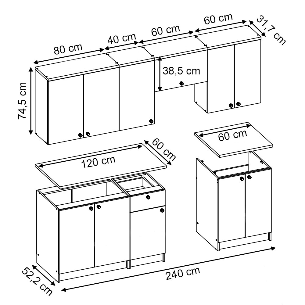 VICCO Küchenzeile Bergamo 240cm Landhaus Küche Einbauküche Küchenblock grau