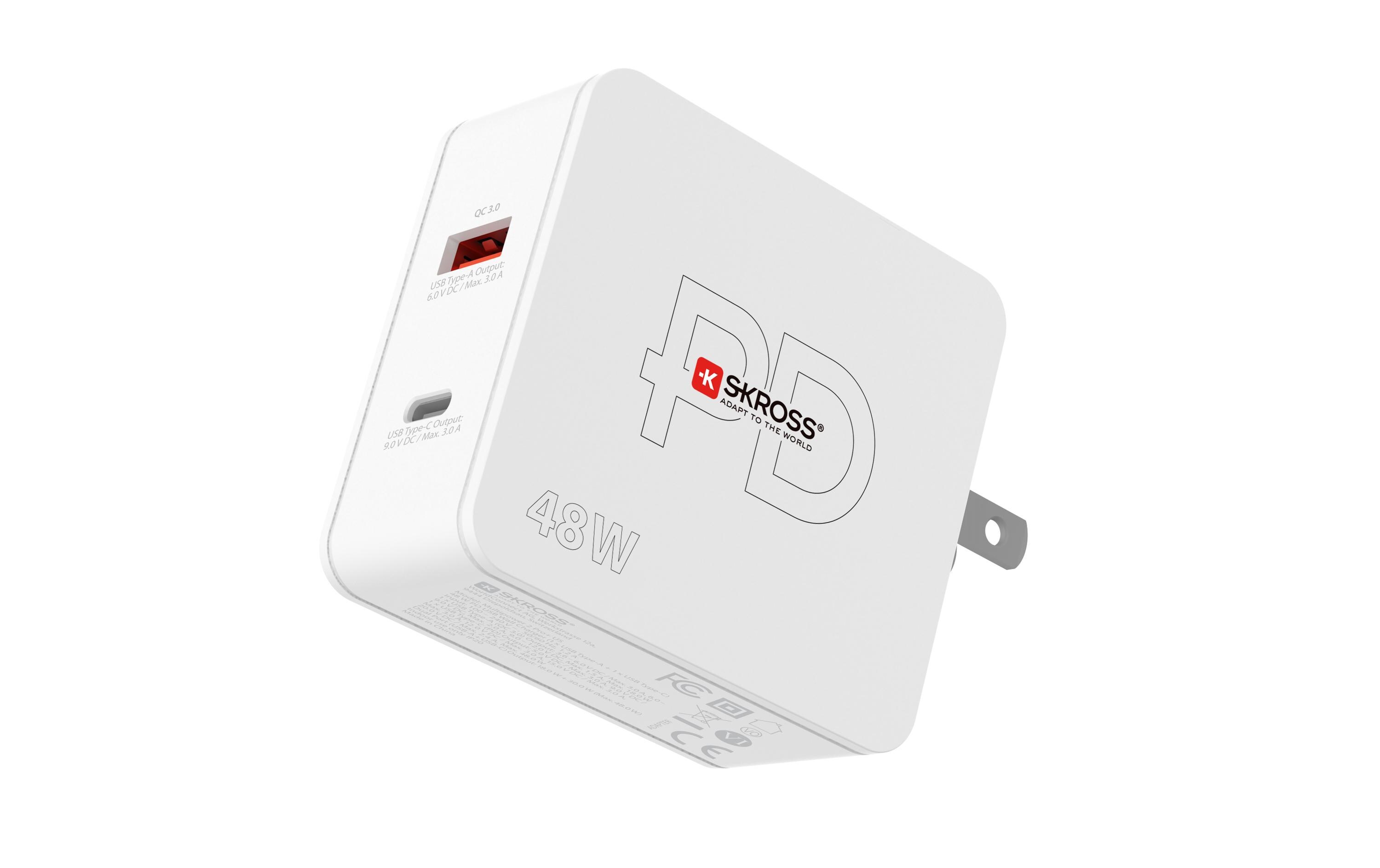 USB-Wandladegerät Multipower Combo+, US, 48 W, WeissKraftvolles USB-Wandladegerät für zu Hause und unterwegs